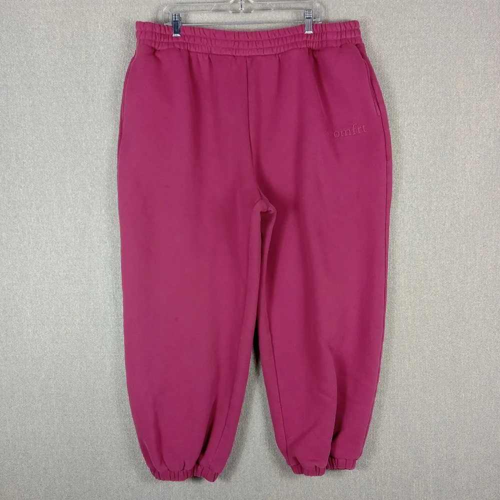 Comfrt Fleece Jogger Sweatpants Size 3XL Burgundy Magenta Loungewear Cozy Travel